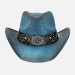 Wholesale vintage Straw Cowboy Hat Studded Details Bull Head Concho One Fits Mos