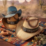 Wholesale vintage Straw Cowboy Hat Studded Details Bull Head Concho One Fits Mos