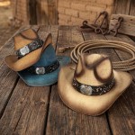 Wholesale vintage Straw Cowboy Hat Turquoise Gem Flower Concho Band One Fits Mos