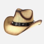 Wholesale vintage Straw Cowboy Hat Vegan Leather Horseshoe Studded Band One Fits