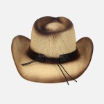 Wholesale vintage Straw Cowboy Hat Vegan Leather Horseshoe Studded Band One Fits
