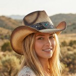 Wholesale vintage Straw Cowboy Hat Studded Band Turquoise Shield Detail One Fits