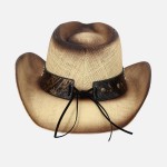 Wholesale vintage Straw Cowboy Hat Studded Band Turquoise Shield Detail One Fits
