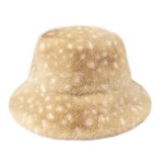 Wholesale fawn Print Faux Fur Bucket Hat made plush ultra soft faux fur printed