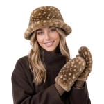 Wholesale fawn Print Faux Fur Bucket Hat made plush ultra soft faux fur printed