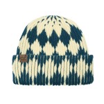 Wholesale cuffed knit beanie two diamond pattern deep fold brim sits low across