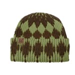 Wholesale cuffed knit beanie two diamond pattern deep fold brim sits low across