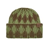 Wholesale cuffed knit beanie two diamond pattern deep fold brim sits low across