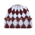 Wholesale cuffed knit beanie two diamond pattern deep fold brim sits low across