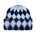 Wholesale cuffed knit beanie two diamond pattern deep fold brim sits low across