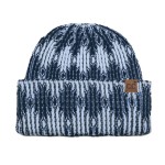 Wholesale cuffed knit beanie two diamond pattern deep fold brim sits low across