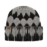Wholesale cuffed knit beanie two diamond pattern deep fold brim sits low across