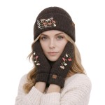 Wholesale bring touch cottage charm cold weather floral embroidered knit beanie