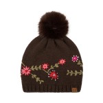 Wholesale floral Embroidered Pom Beanie stitched vine tiny blossoms leaves circl