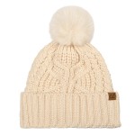 Wholesale cable Knit Pom Beanie bold braided cable up front tall ribbed cuff fol
