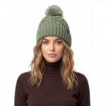 Wholesale cable Knit Pom Beanie bold braided cable up front tall ribbed cuff fol