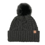 Wholesale cable Knit Pom Beanie bold braided cable up front tall ribbed cuff fol