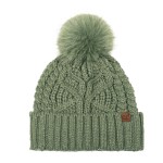 Wholesale cable Knit Pom Beanie bold braided cable up front tall ribbed cuff fol