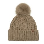 Wholesale cable Knit Pom Beanie bold braided cable up front tall ribbed cuff fol