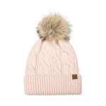 Wholesale cable Knit Faux Fur Pom Beanie classic braided cable crown ribbed cuff