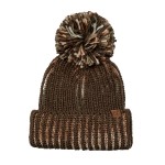 Wholesale two Ribbed Pom Beanie knit chunky vertical rib marled contrast yarn ad