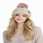 Wholesale two Ribbed Pom Beanie knit chunky vertical rib marled contrast yarn ad