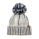 Wholesale two Ribbed Pom Beanie knit chunky vertical rib marled contrast yarn ad
