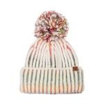 Wholesale two Ribbed Pom Beanie knit chunky vertical rib marled contrast yarn ad