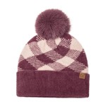 Wholesale buffalo Check Pom Beanie bold plaid knit crown solid ribbed fold cuff