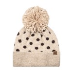C.C HTE-0186
Polka Dot Pattern Cuff Beanie With Knit Pom

- 75% Acrylic / 25% Nylon
- One Size Fits Most