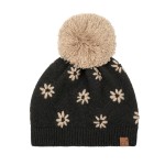 Wholesale daisy Knit Pom Beanie flower motif knit right into fabric soft vintage