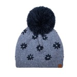 Wholesale daisy Knit Pom Beanie flower motif knit right into fabric soft vintage