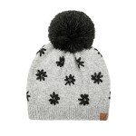 Wholesale daisy Knit Pom Beanie flower motif knit right into fabric soft vintage
