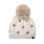 Wholesale daisy Knit Pom Beanie flower motif knit right into fabric soft vintage
