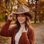 Wholesale faux Suede Cowboy Hat Leopard Stitching One Polyester