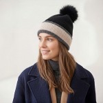 Wholesale chunky Knit Pom Beanie contrast striped cuff oversized faux fur pom so