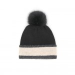 Wholesale chunky Knit Pom Beanie contrast striped cuff oversized faux fur pom so