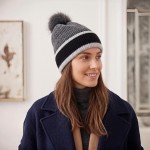 Wholesale chunky Knit Pom Beanie contrast striped cuff oversized faux fur pom so