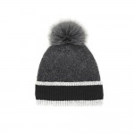 Wholesale chunky Knit Pom Beanie contrast striped cuff oversized faux fur pom so