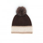 Wholesale chunky Knit Pom Beanie contrast striped cuff oversized faux fur pom so