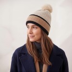 Wholesale chunky Knit Pom Beanie contrast striped cuff oversized faux fur pom so