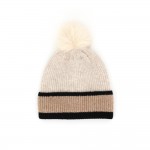 Wholesale chunky Knit Pom Beanie contrast striped cuff oversized faux fur pom so