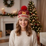 Wholesale oh Deer Pom Pom Lurex Beanie One Fits Most Polyester