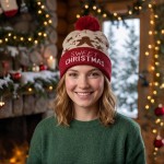 Wholesale sweet Christmas Pom Pom Lurex Beanie One Fits Most Polyester