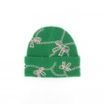 Wholesale add sweet sparkly finish cold weather looks bow embroidered knit beani