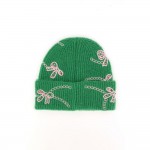 Wholesale add sweet sparkly finish cold weather looks bow embroidered knit beani