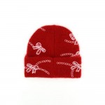 Wholesale add sweet sparkly finish cold weather looks bow embroidered knit beani
