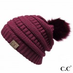 Wholesale c C YJ POM Solid Color Ribbed Knit Pom Beanie Acrylic One fits most