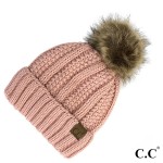 C.C YJ-820 
Fuzzy Lined Knit Beanie With Faux Fur Pom

- One Size
- 100% Acrylic