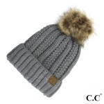 Wholesale c C YJ Fuzzy Lined Knit Beanie Faux Fur Pom One Acrylic